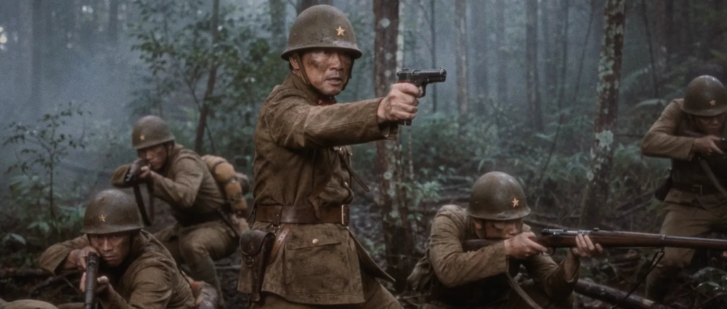 Japanese soldiers in a forest battle